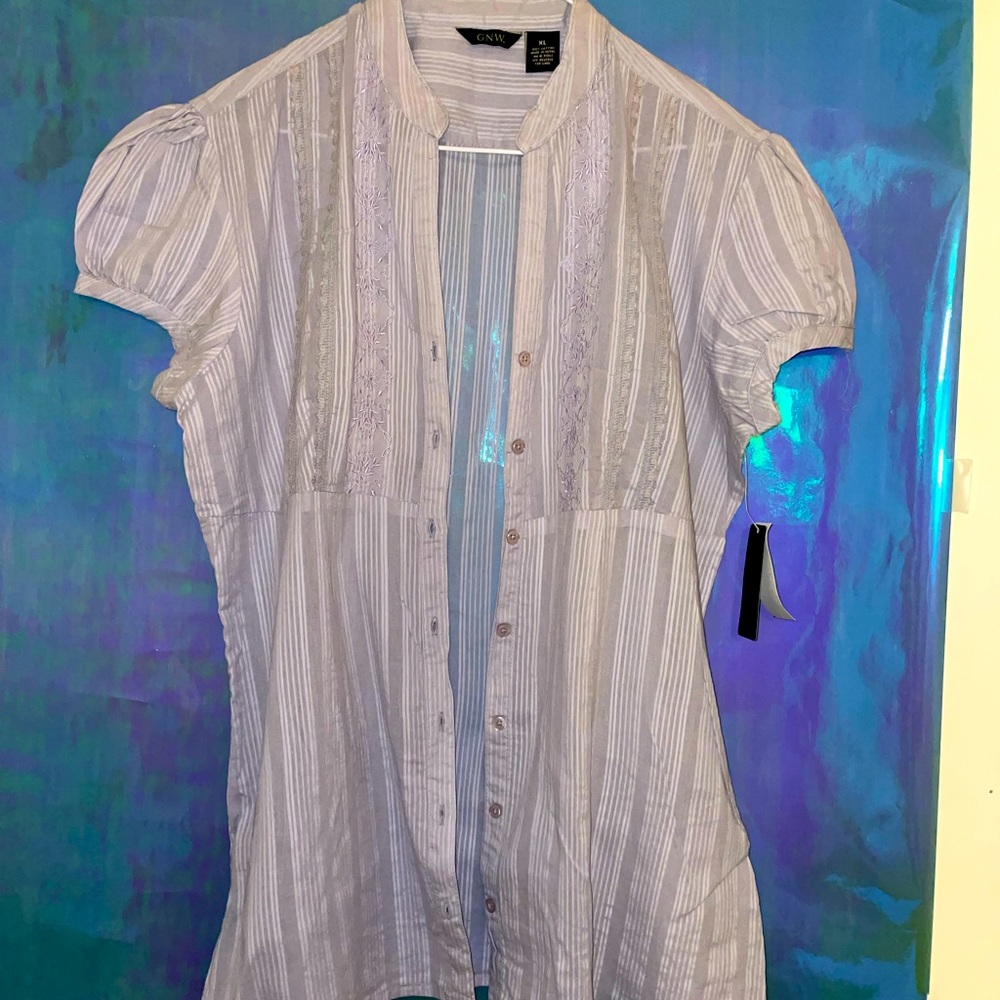 Lightweight lacy spring pastel button up short sleeve blouses